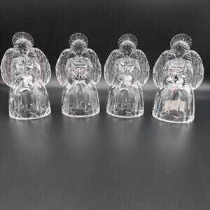 Mikasa Holiday Classics Crystal Angel Set (4) Figurine Candle Holder Collectible